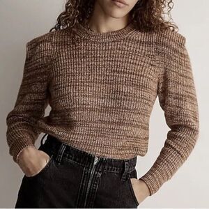 Madewell M Crew Sweater Brown Spacedye Cotton Wool Alpaca Structured $110 NWT